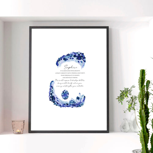 Sapphire Birthstone wall art print