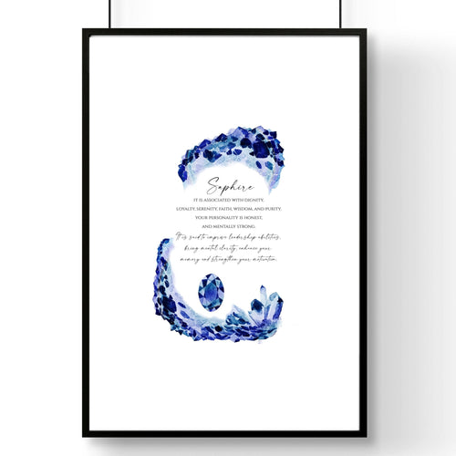 Sapphire Birthstone wall art print