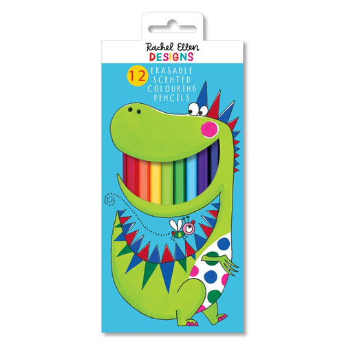 Scented Dinosaur Colouring Pencils with Erasers – 12 Pack