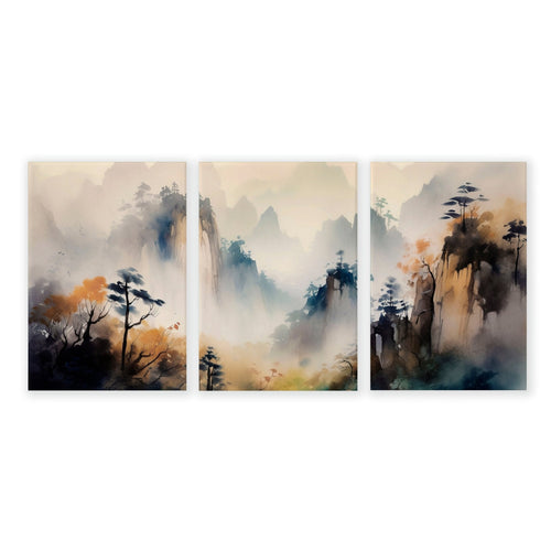 Set of 3 Framed Pictures | Set of 3 Asian Inspired Wall art Prints