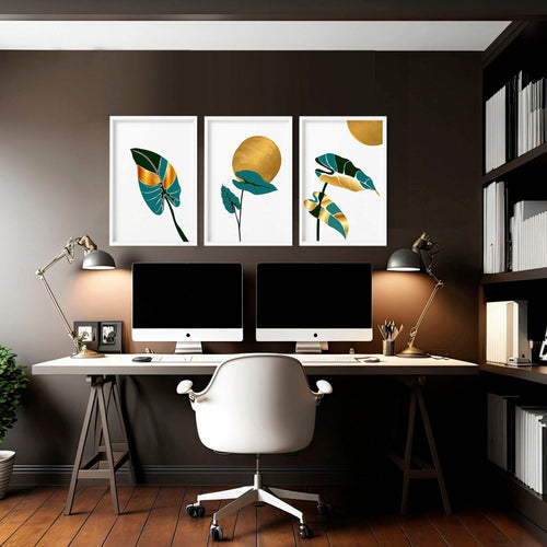 Set of 3 wall prints | Modern Botanical Home office decor