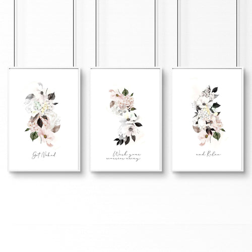 Framed bathroom art | set of 3 Shabby Chic wall art