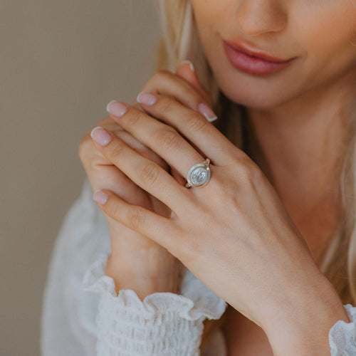 Silver Sea Green Quartz Gemstone Ring - Margo