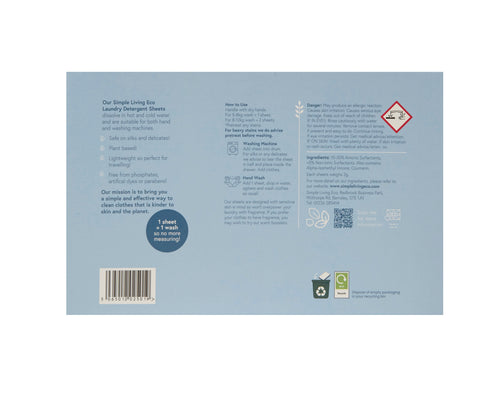 Simple Living Eco Laundry Detergent Sheets | 32 Washes | Made In UK