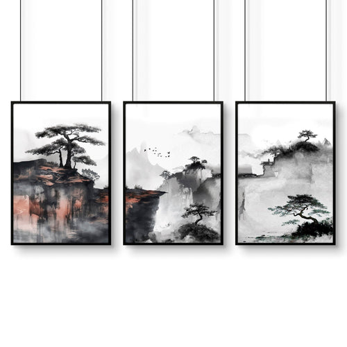 Small Framed Pictures | Set of 3 Asian Inspired Wall art Prints