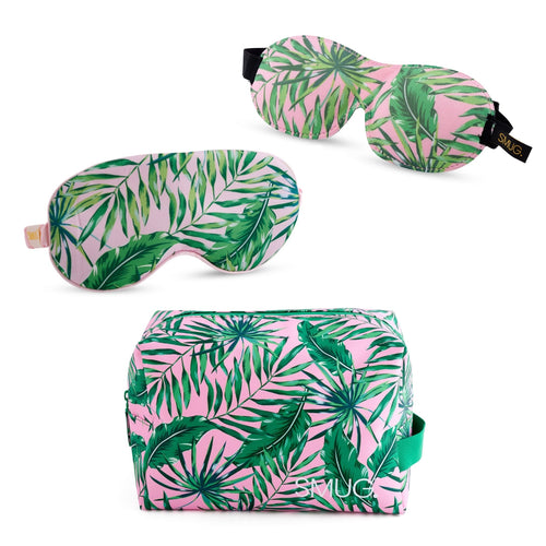 Contoured & Satin Sleep Mask Double Pack & Wash Bag Set- Various Prints
