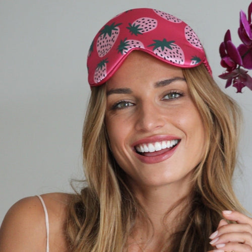 Cloud Padded Satin Sleep Mask - Strawberry Dreams Print