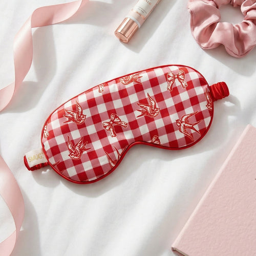 Satin Sleep Mask - Gingham Bows & Birds Print
