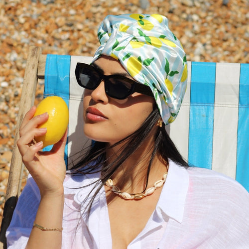 Satin Sleep Turban, Lemon Stripe