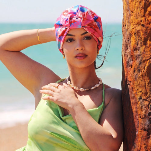 Satin Sleep Turban, Tropical Flamingo