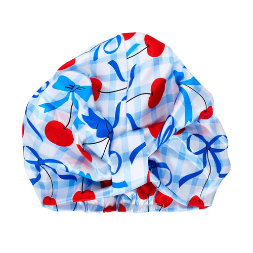 Satin Sleep Turban, Blue Cherries