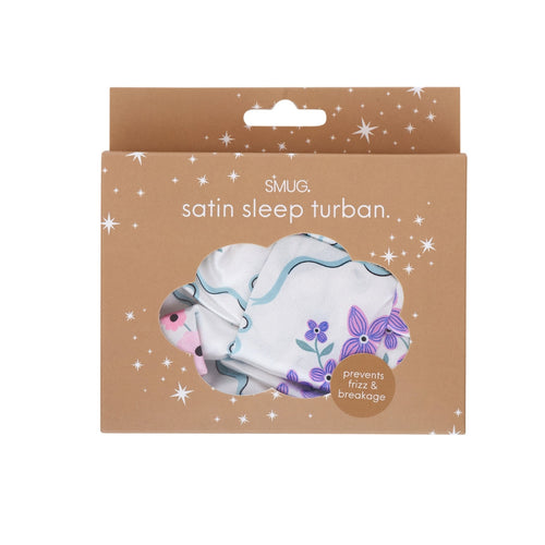 Satin Sleep Turban, Blue Ribbon Bloom