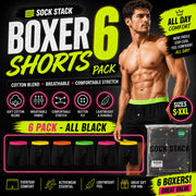 Sock Stack 6 Pack Black Cotton Blend Boxer Shorts Mens Breathable Stretch Colorful