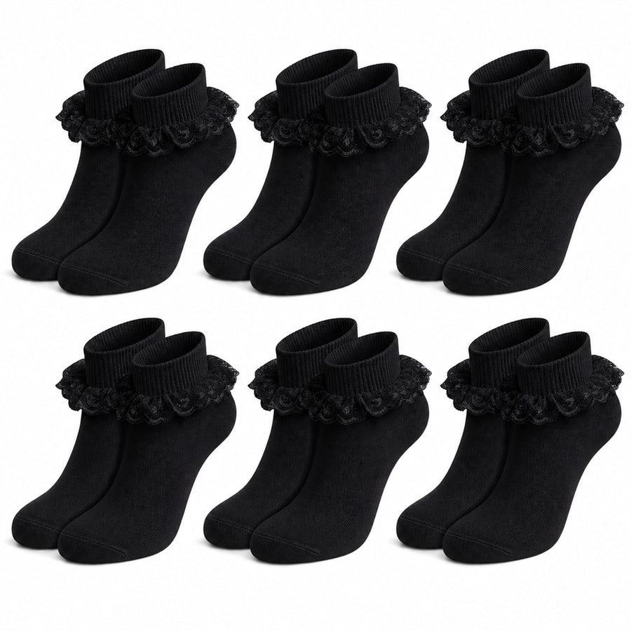 Sock Stack Girls Cotton Rich Frilly Ankle Socks 6 Pairs Durable Breathable Sculpted Heels