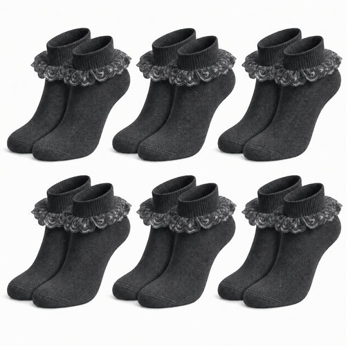 Sock Stack Girls Cotton Rich Frilly Ankle Socks 6 Pairs Durable Breathable Sculpted Heels