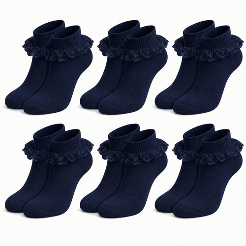 Sock Stack Girls Cotton Rich Frilly Ankle Socks 6 Pairs Durable Breathable Sculpted Heels