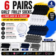 Sock Stack Girls Cotton Rich Frilly Ankle Socks 6 Pairs Durable Breathable Sculpted Heels