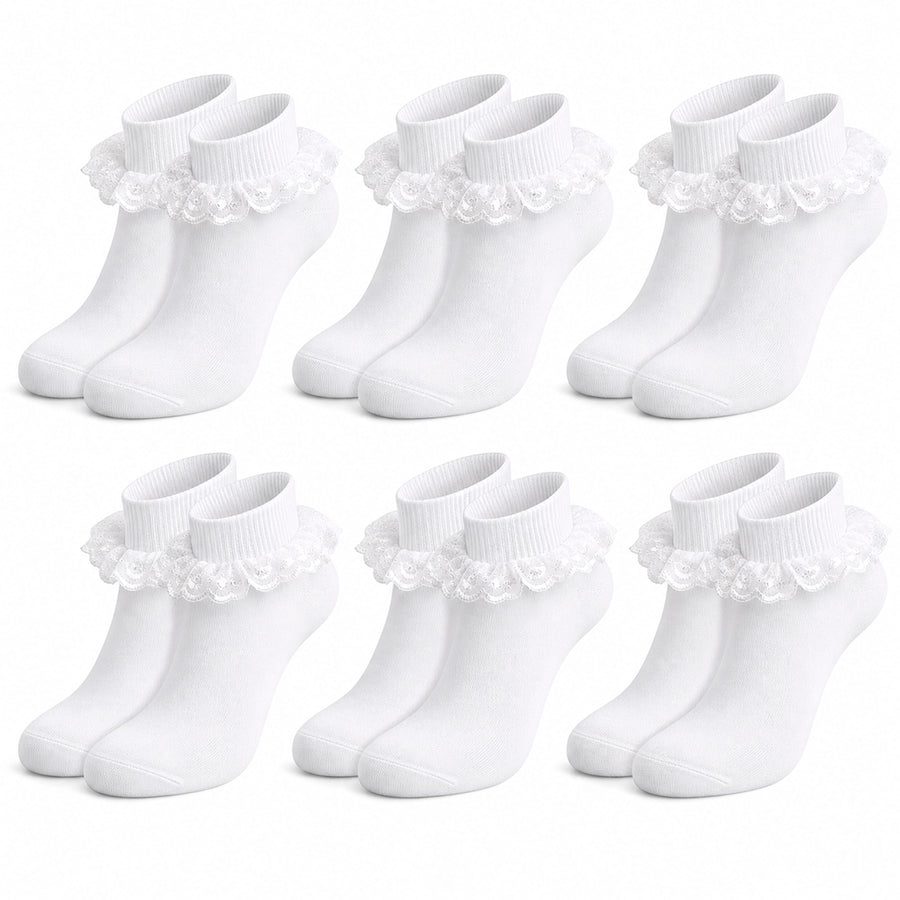 Sock Stack Girls Cotton Rich Frilly Ankle Socks 6 Pairs Durable Breathable Sculpted Heels