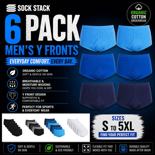 Sock Stack Men's 6 Pack Cotton Y-Front Briefs White 100% Cotton Soft Stretch Waistband