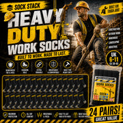 Sock Stack Mens Heavy Duty Work Socks 24 Pairs Cushion Sole Reinforced Toe And Heel Black Comfort Cuff Breathable Everyday