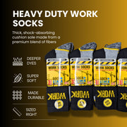 Sock Stack Mens Heavy Duty Work Socks 6 Pairs Cushion Sole Reinforced Toe And Heel Black Cotton Rich Everyday Comfort Pack