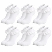 Sock Stack White Girls Tutu Frilly Ankle Socks With Lace And Bow 6 Pairs Cotton Rich