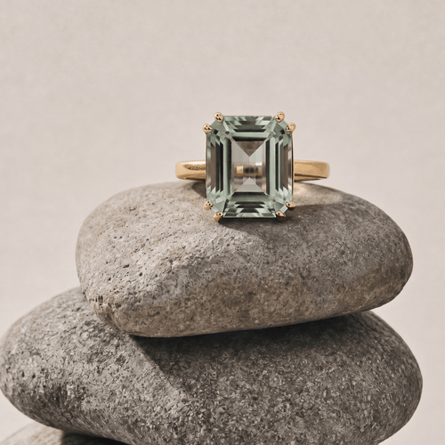 Gold or Silver Green Quartz Ring - Luna