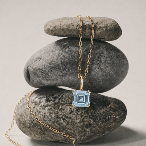 Large Gold Blue Topaz Necklace - Astrid