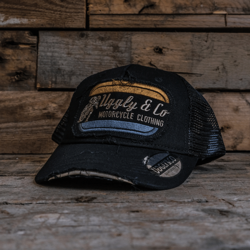 Black Flat Track Trucker Hat