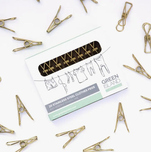 Stainless Steel Clothes Pegs Gold x 20