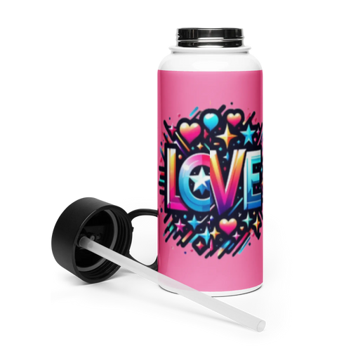 Stainless steel water bottle with a straw lid
