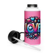 Stainless steel water bottle with a straw lid