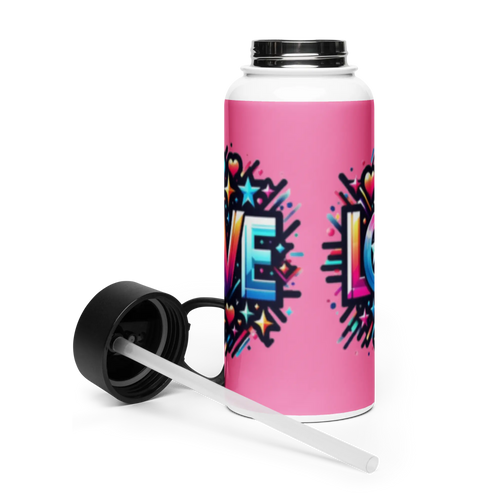 Stainless steel water bottle with a straw lid