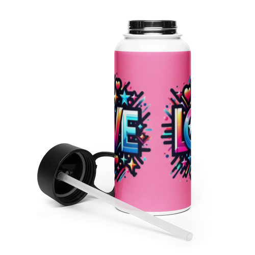 Stainless steel water bottle with a straw lid