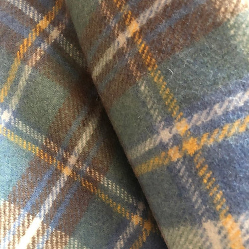 Stewart Muted Blue/Cream Recycled Wool Blanket in Soft Tartan Check