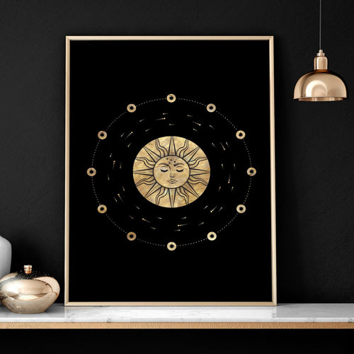 Sun and moon drawing  | set of 3 framed wall art