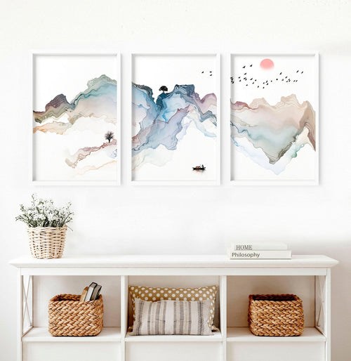 Art prints set of 3 | Japanese Sunset art prints