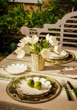 Jemima Linen Tablecloth, Green Stripe