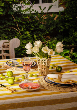 Lucinda Linen Tablecloth Yellow Stripe