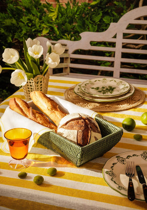 Lucinda Linen Tablecloth Yellow Stripe