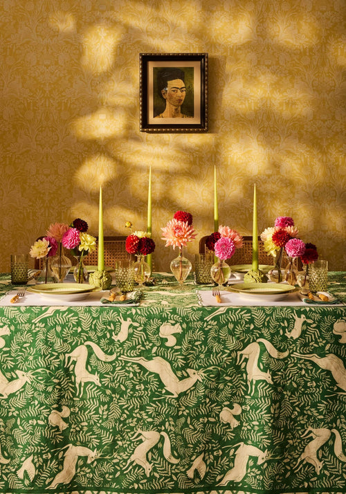 The Wycliffe Woodland Green Cotton Tablecloth