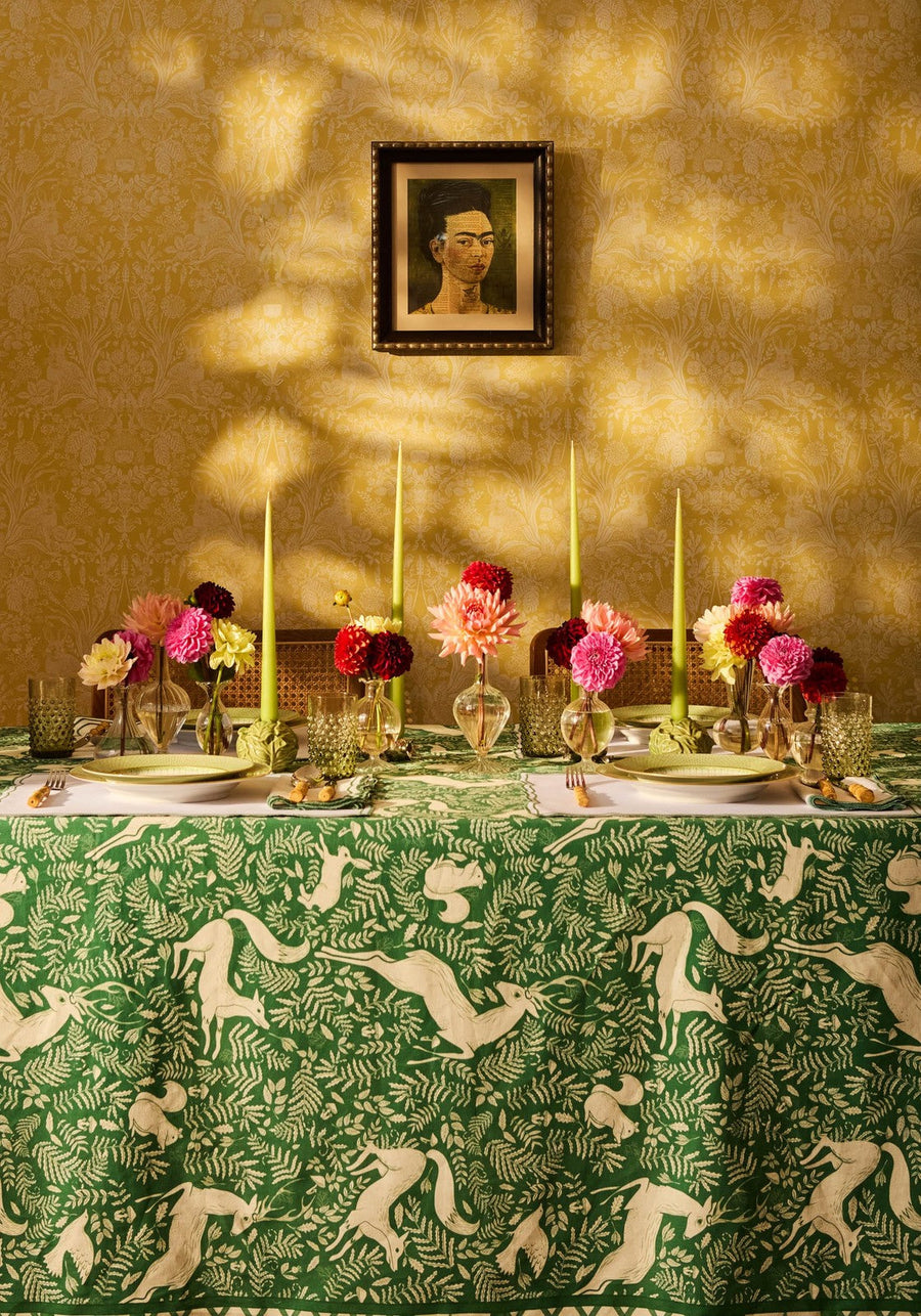 The Wycliffe Woodland Green Cotton Tablecloth