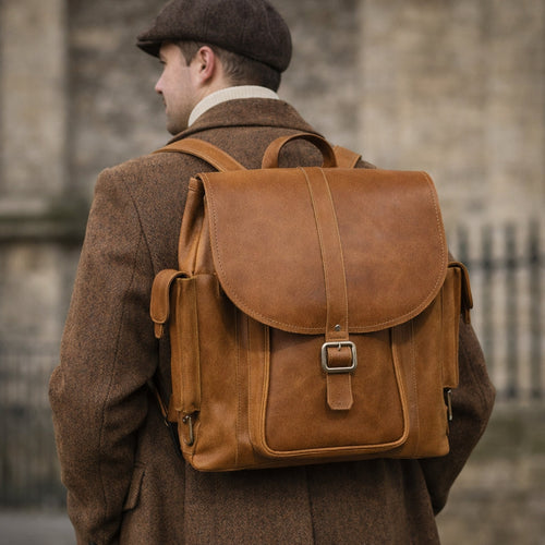 Men's Leather Tannery Backpack - Tan