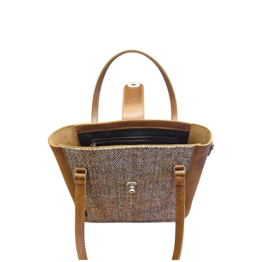 Tannery Tweed & Leather Mini Twist Lock Shopper Bag - Tan