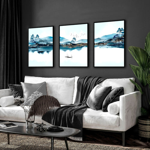 3 Wall Art Set – Teal Japanese Landscape Prints