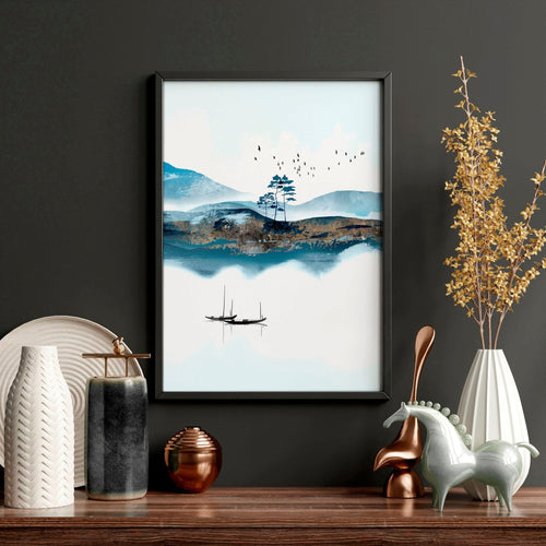 3 Wall Art Set – Teal Japanese Landscape Prints