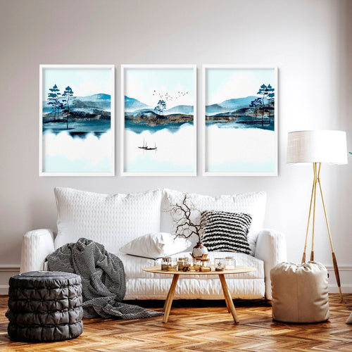 3 Wall Art Set – Teal Japanese Landscape Prints
