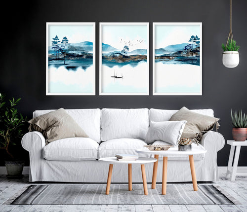 3 Wall Art Set – Teal Japanese Landscape Prints