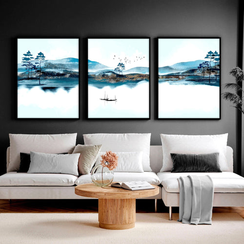 3 Wall Art Set – Teal Japanese Landscape Prints