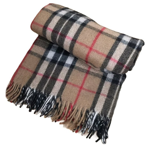 Thomson Camel Recycled Wool Blanket in Classic Tartan Check